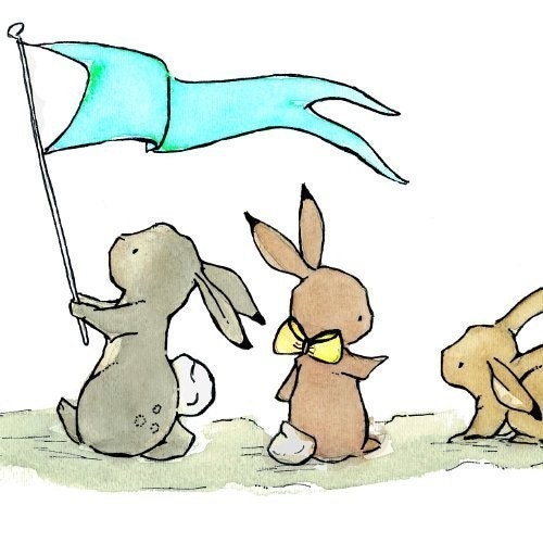 Bunny Parade in Blueberry Lemonade 8x10 Children's Art Print