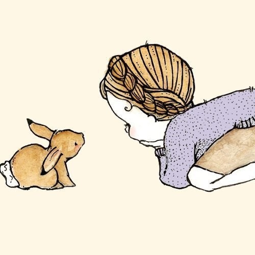 Children Art Print for Baby and Nursery Rabbit Girl lavender 5X7