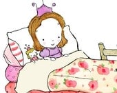 Fairy Tale Princess And The Pea brunette -- 8x10 Archival Print -- Children's Art
