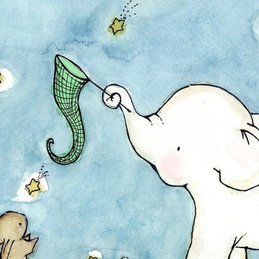 Catch A Falling Star Elephant and Bunny 8x10 Children's Art Print