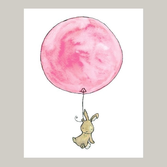 Bunny Balloon in Strawberry Ice Cream  8x10 Children's Art Print