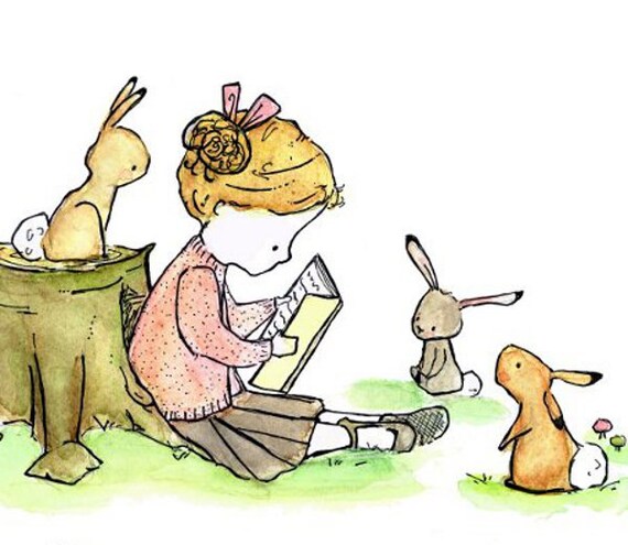 Children's Art --Story Girl (D) 5x7 -- Art Print