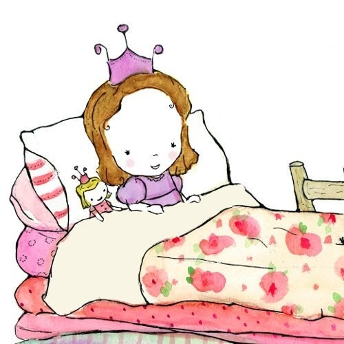 Fairy Tale Princess And The Pea brunette -- 8x10 Archival Print -- Children's Art
