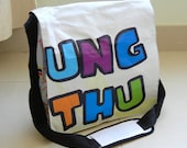 Recycled vinyl Banner Messenger bag - Hip Bag - IPad / Laptop Bag - Limited Edition