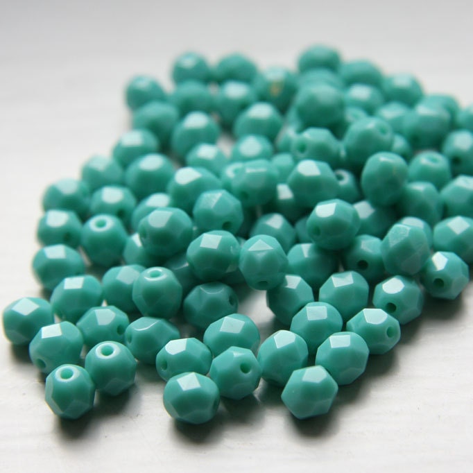 50pcs Czech Fire Polish Faceted Round-Opaque Turquoise 6mm (FP6396)