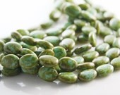 20pcs Czech Glass Flat Oval- Blue Green Marble 12x9mm (PG514)