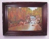 Vintage Landscape Oil Painting in Gorgeous Antique Walnut Carved Frame