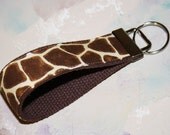 Wrist Key Chain , Key Fob Wristlet Keychain, key ring, Fabric Key Holder in Giraffe Print on Brown