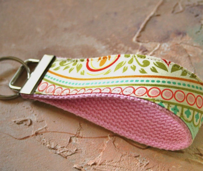 Fabric Wrist Key Chain, Key Fob Wristlet Keychain  in Raspberry Sorbet 2