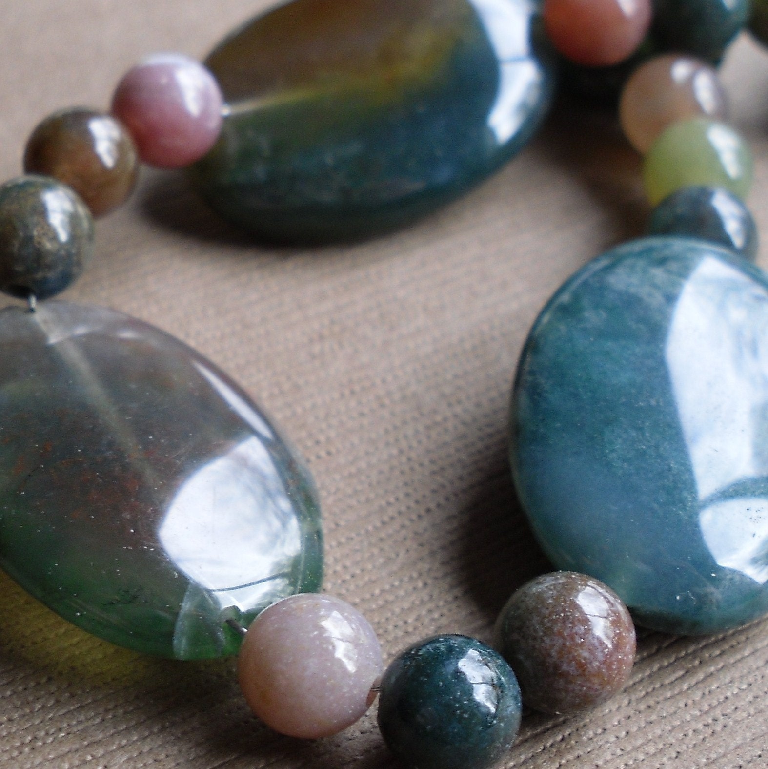 Oval Indian Agate Beaded Bracelet . Colorful Round Gemstone . Sterling Silver Jewelry - Natures Delight Handmade Bracelet