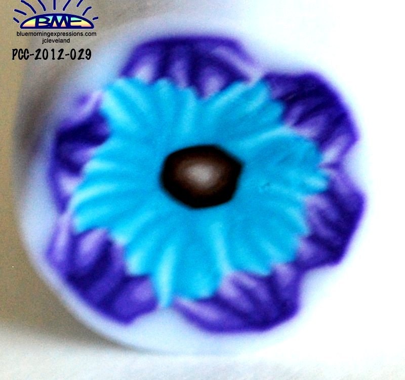 Raw Polymer Clay Flower Cane Purple Teal Petals Handmade Fimo