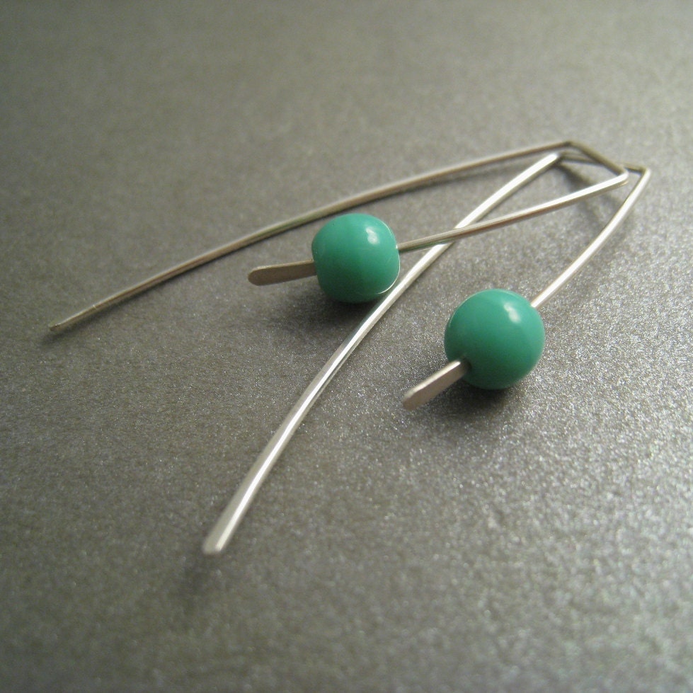 Sterling Silver Earrings - Turquoise Glass Beads - Modern Minimal Simple Beaded Earrings