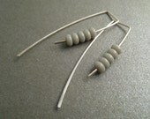 Sterling Silver Earrings - Grey Glass Beads - Simple Modern Minimal Beaded Earrings