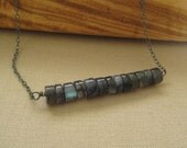 Oxidized Sterling Silver Necklace - Blue Labradorite Beaded Pendant - Simple Modern Minimal Necklace
