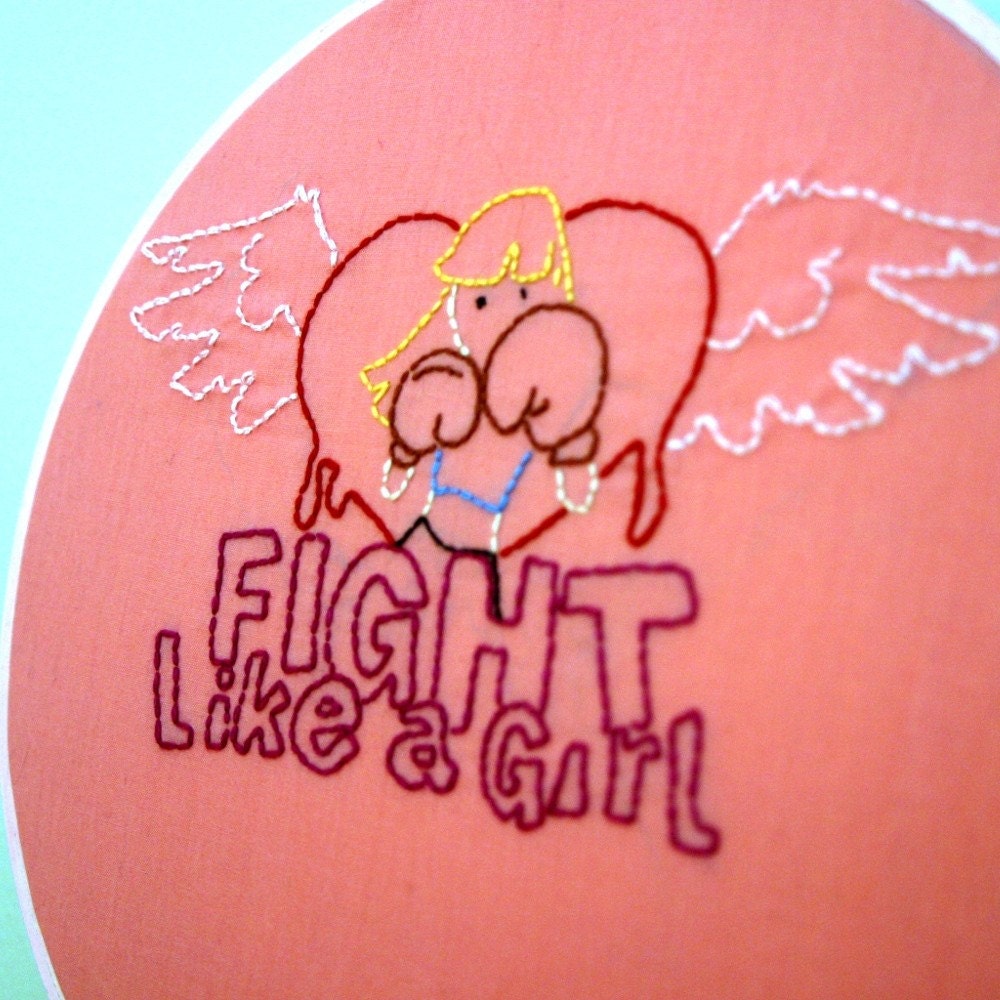 Hand Embroidered Fight Like a Girl in 8 inch Hoop