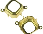 Brass Octagone 12mm Rhinestone Setting 2 Ring Connector Link 996 - 12 pcs