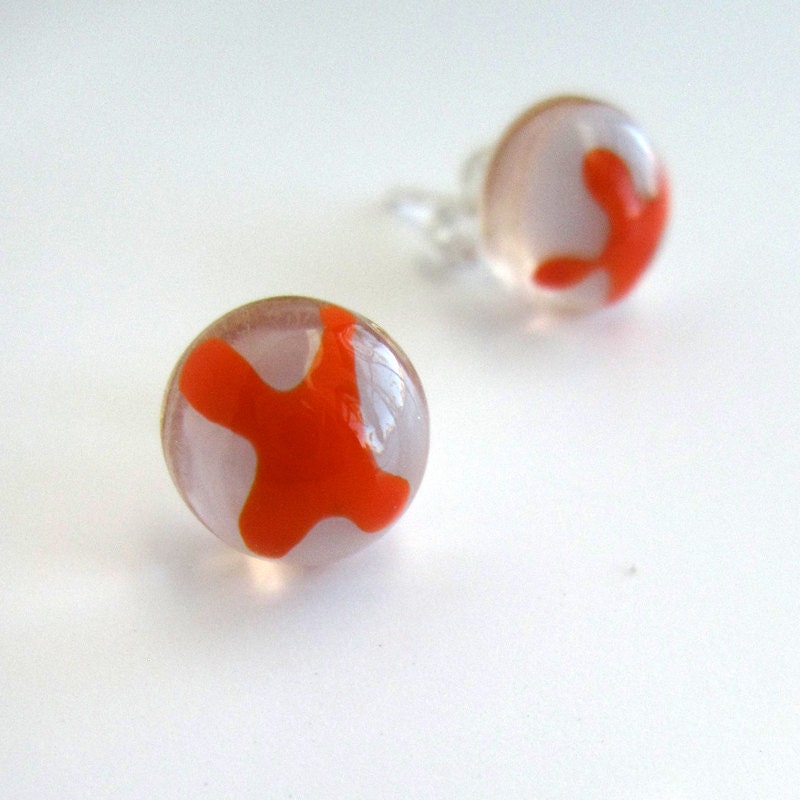 Carrot Red X on Pink Protozoan Earrings