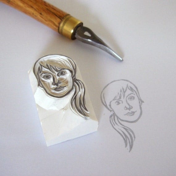 Custom / portrait / handcarved rubber stamp