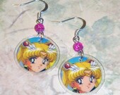 Sailor Moon Dangle Earrings - YOUR CHOICE 9 Characters - Laminated Recycled Card Disks