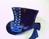 CUSTOM MADE Captain Spaulding Steampunk Top Hat in Royal Blue Crushed Velvet