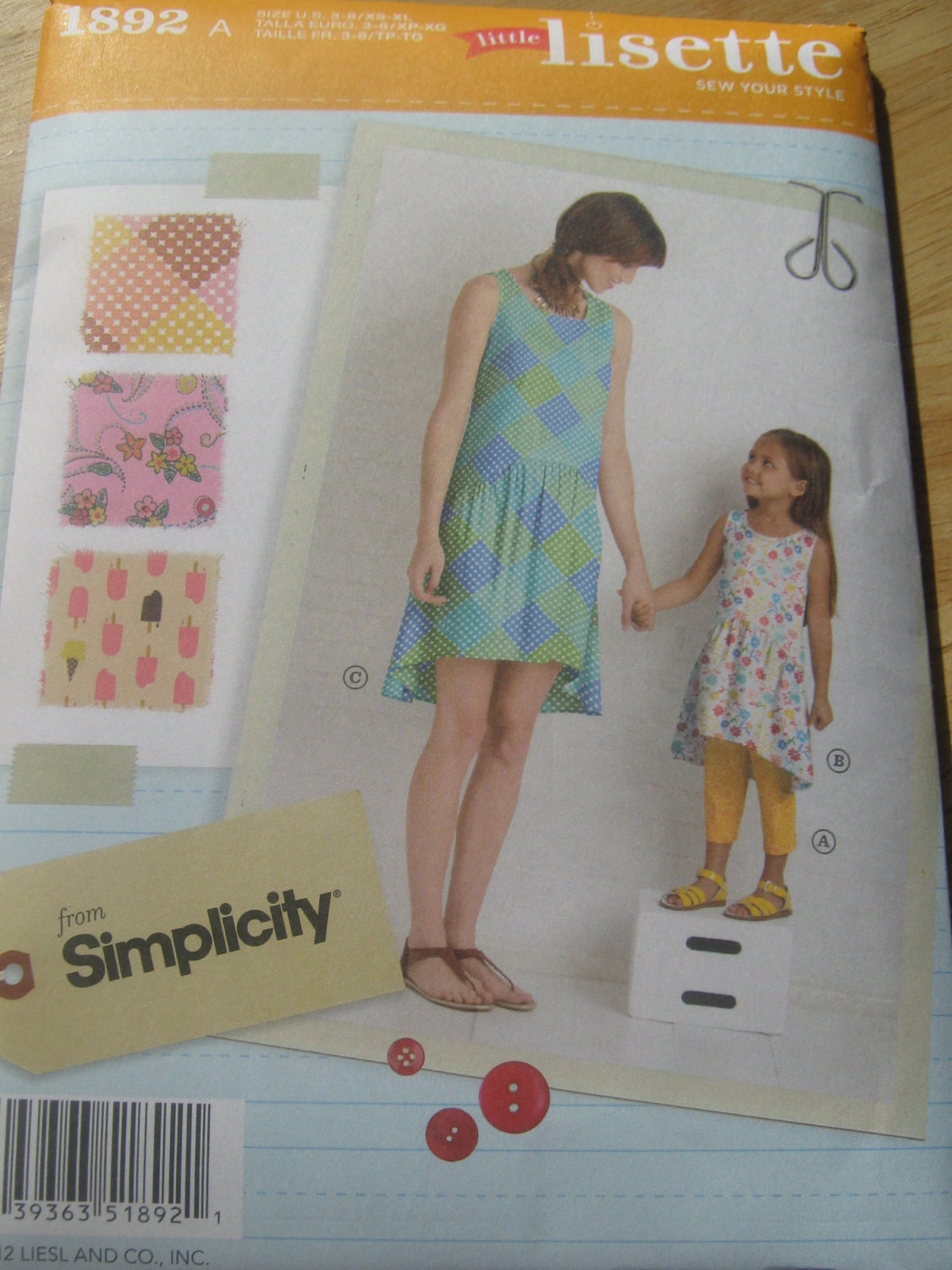 Little Lisette Dress Sewing Pattern by Simplicity 1892 Sizes 3-8 Girls and XS-XL Misses Mommy and Me