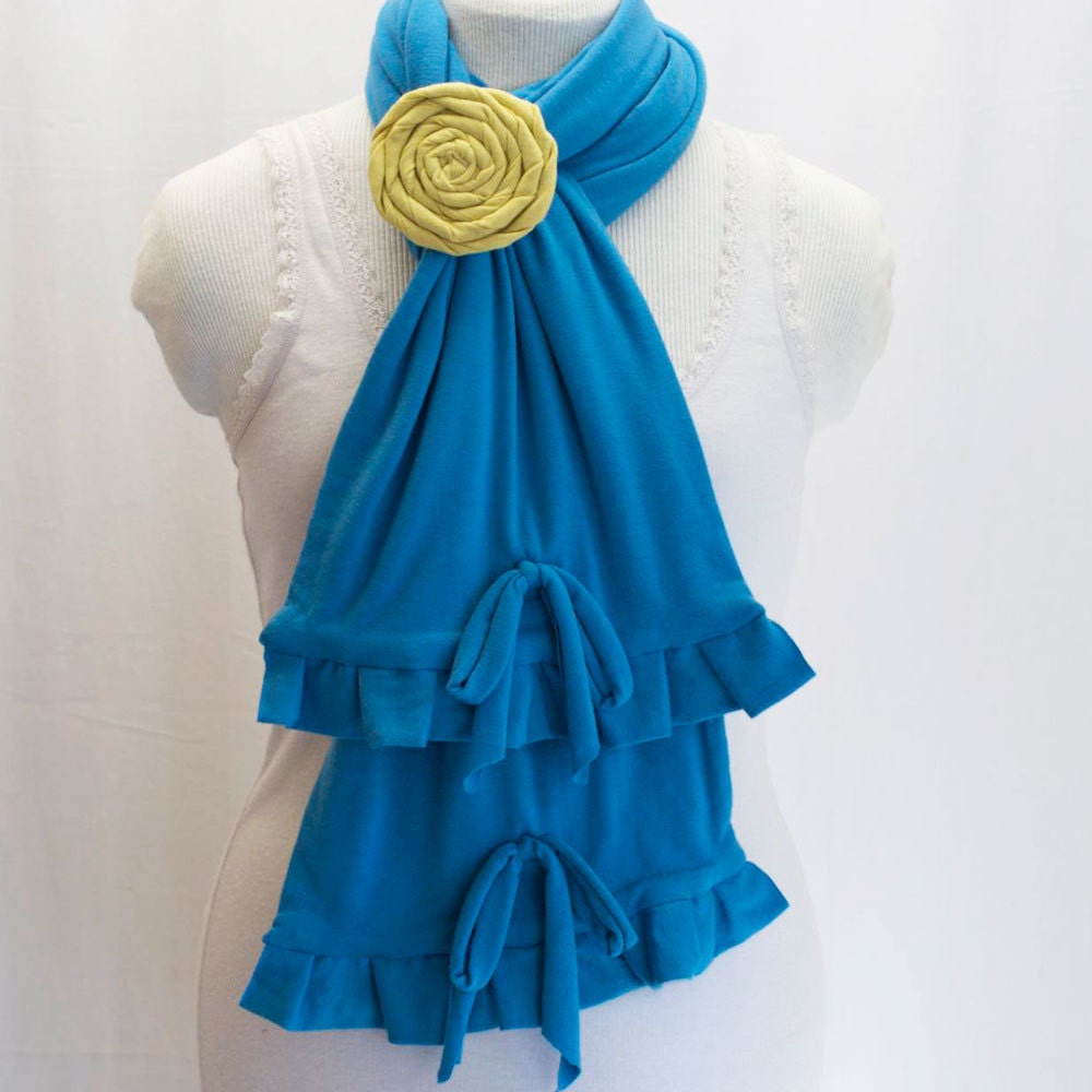 SALE blue ruffle jersey scarf