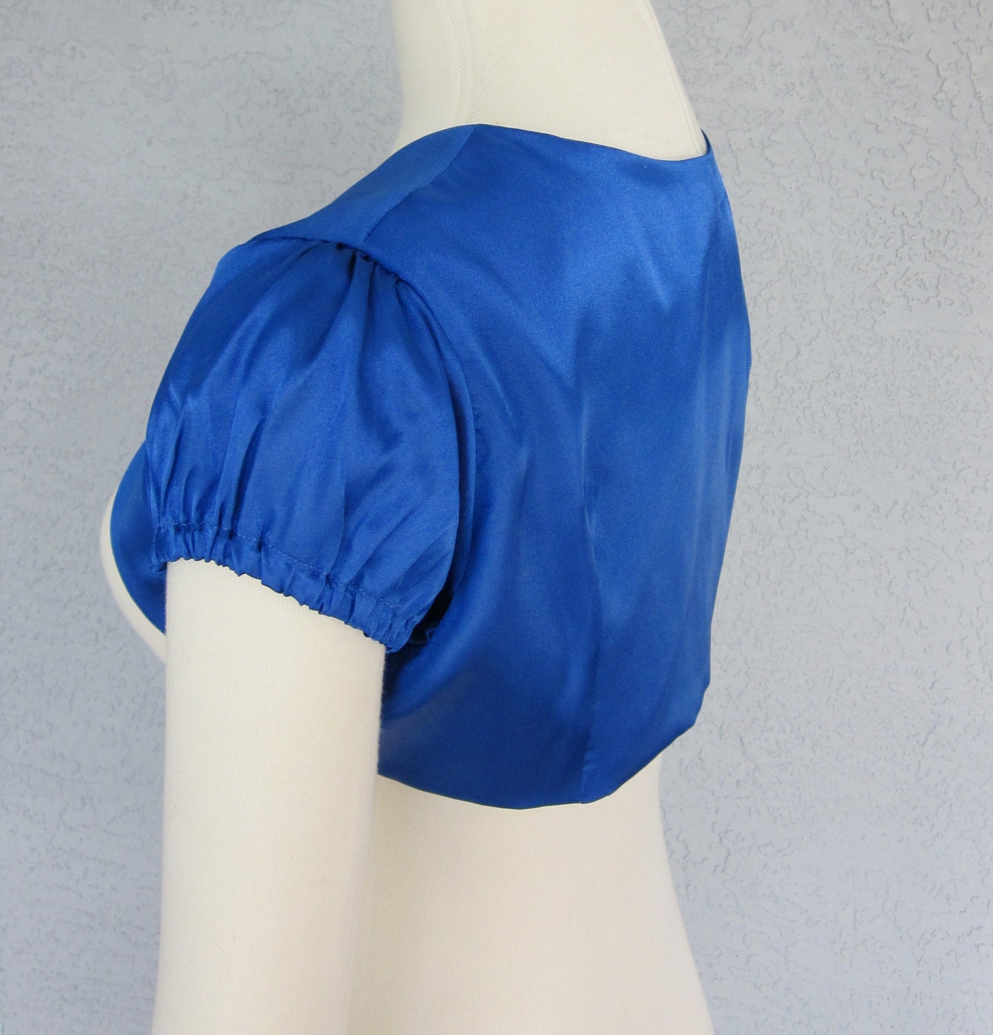 Royal Blue Satin Bolero Shrug With Flowers and Beads Made to Order