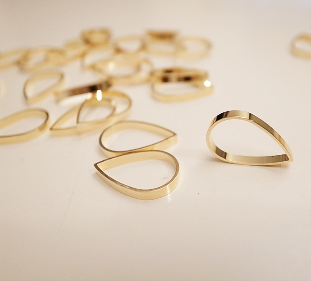 10 pieces of newly plated cut raw brass tube outline charm in teardrop shape with new plating in gold tone  16x2mm