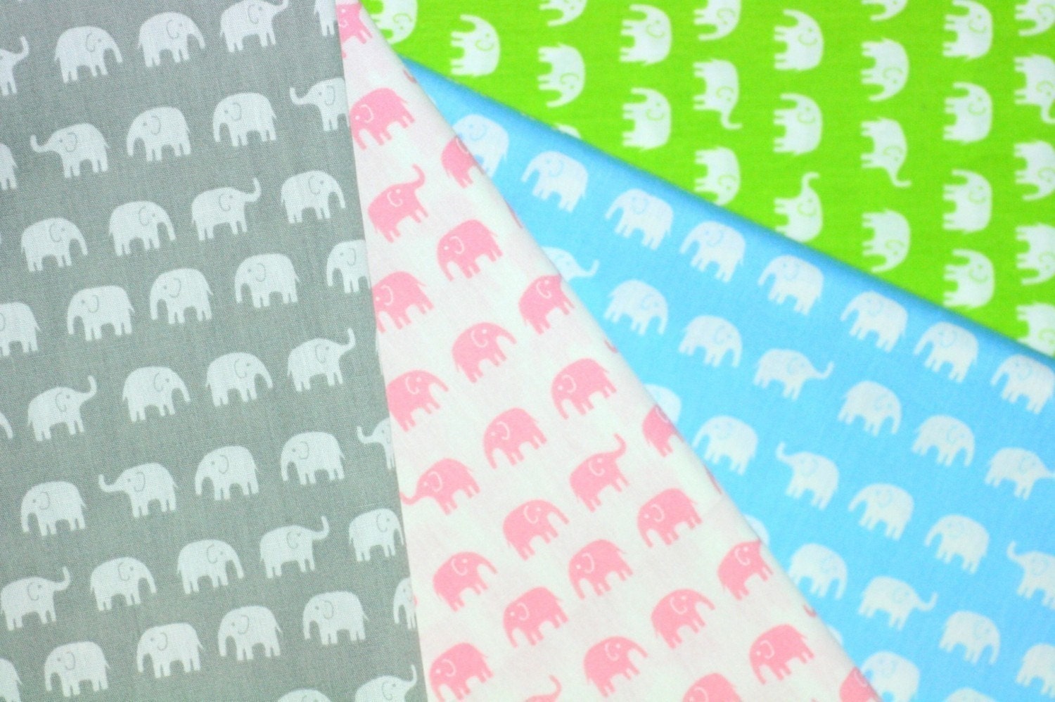 Tiny Elephant print Fabric Scraps set of 4 colos