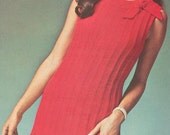 Vintage 1970s Ribbed Flounced Red Dress Knitting Pattern PDF 7011