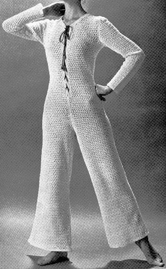 Vintage 1970s Hippie Jumpsuit Crochet Pattern PDF 7104