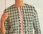 Houndstooth Monte Carlo Jacket Vintage 1960s Knitting Pattern PDF 6503