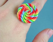 Tutti Frutti Rainbow Swirl - Hard Candy Polymer Clay - Adjustable Ring