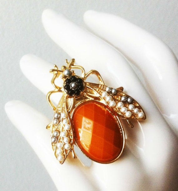 Cicada Ring - Gold and Burnt Orange