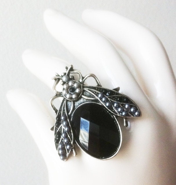 Cicada Ring - Silver and Black