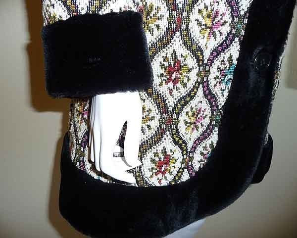 Vintage 60's Mod Tapestry Faux Fur Trim Coat