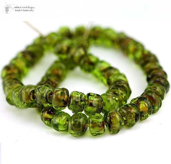 Glass lampwork beads Olive Raku organic strand bulk  handmade for artisan jewelry designs (50)