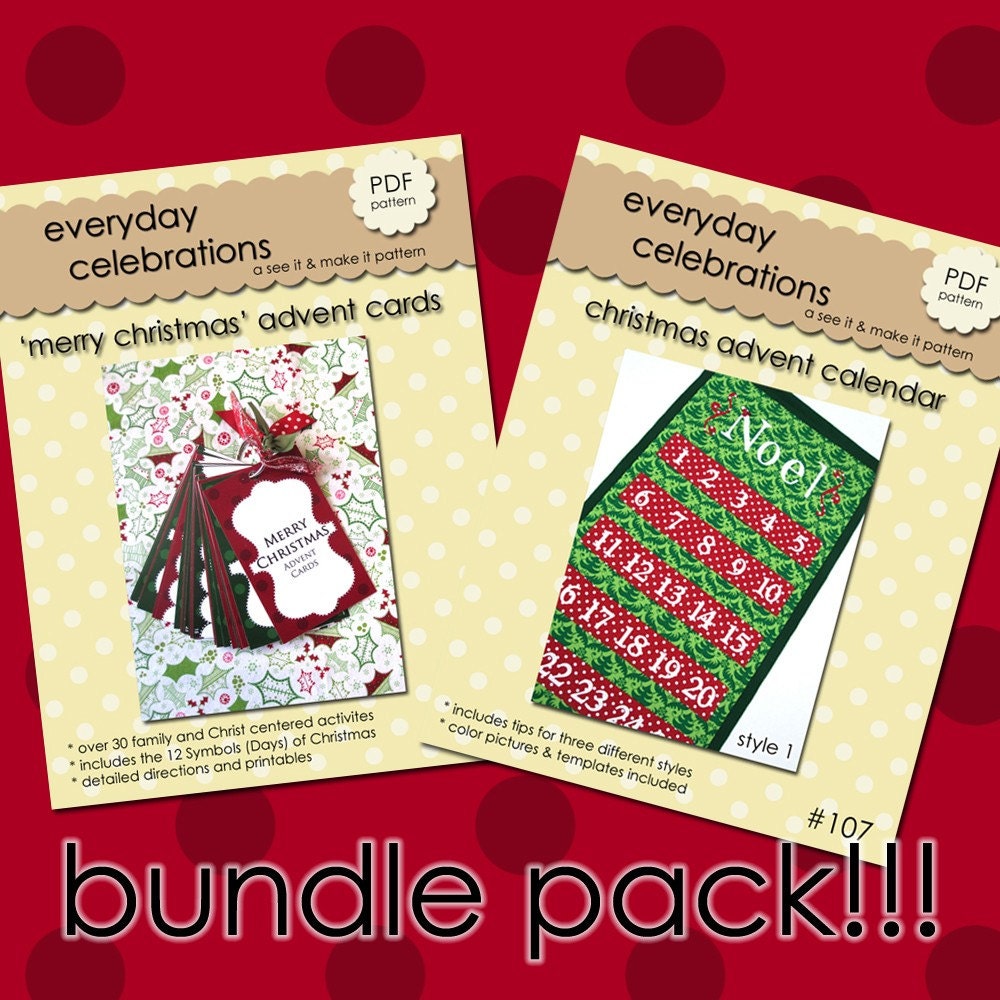 Merry Christmas Advent Calendar and Advent Cards Bundle Pack - ZIP PDF and JPEG files