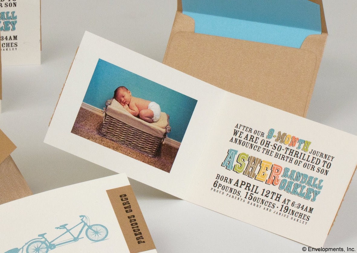 Bicycle Birth Announcement Boy or Girl - Baby Asher