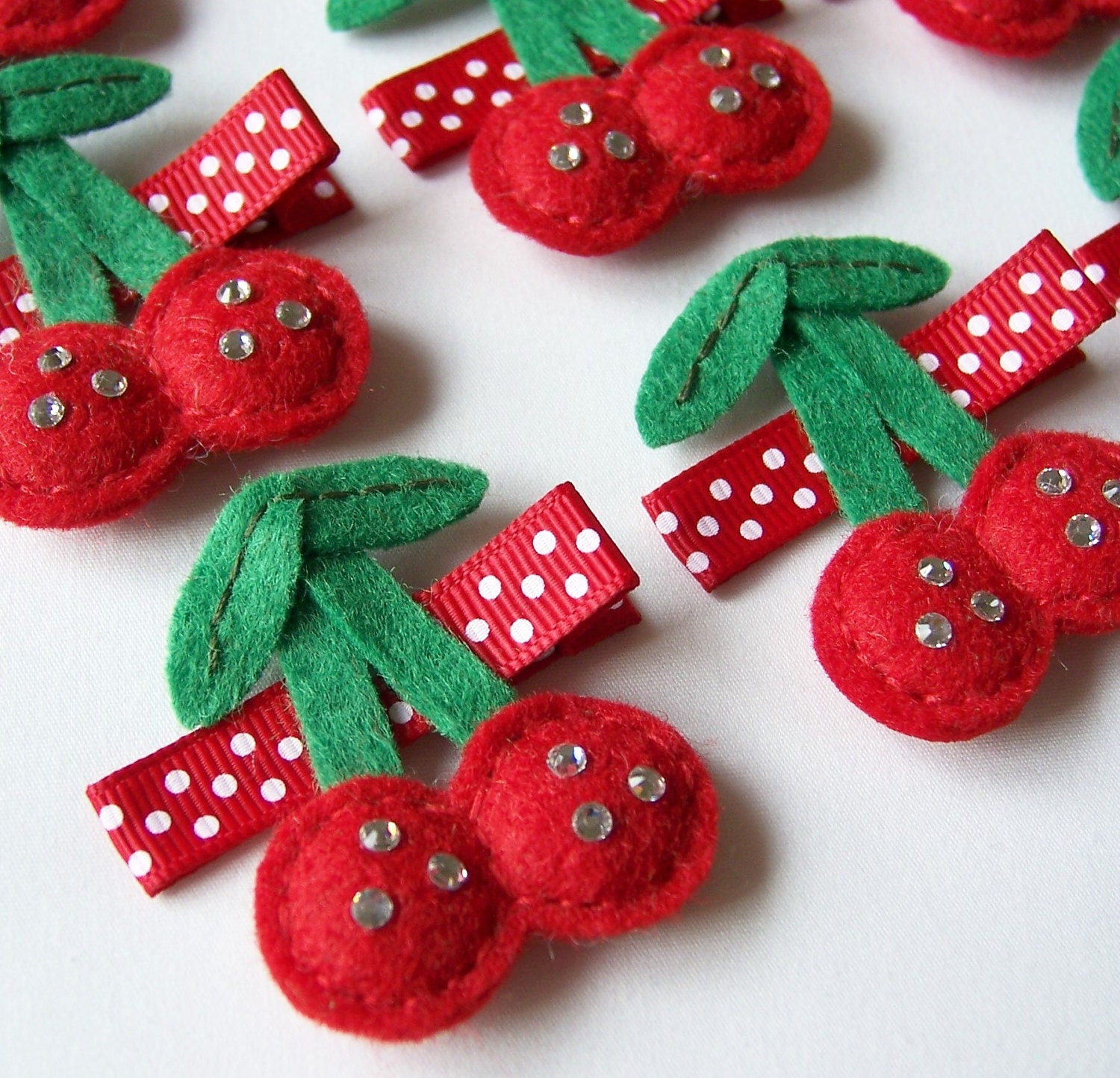 Felt Cherries Hair Clip - An adorable red and sparkly cherry felt clippie - Cute every day clip - SALE PRICE - Last One