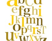 Kid's alphabet print - yellow and brown - digital print - 8x10 on A4 - curryonthecouch