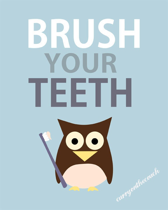 Brush your teeth - owl - bathroom manners rules - digital print - 8x10 on A4
