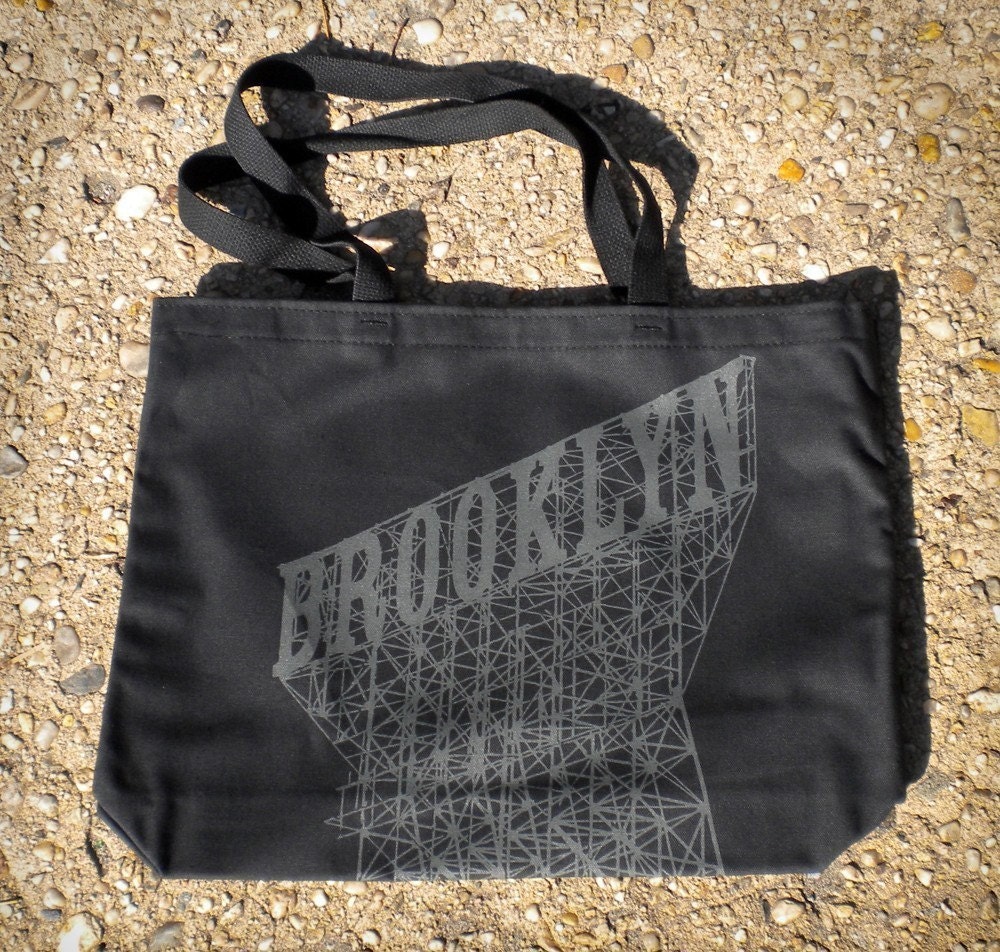 Brooklyn Shoulder Tote Bag in Black and Grey Canvas