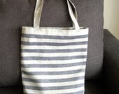 Navy - 100% natural linen simple tote