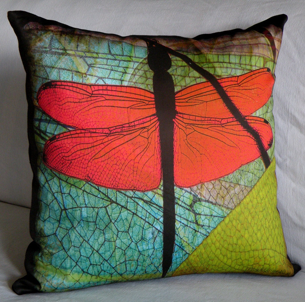 Decorative Pillow Cover - "Dragonfly Wings" Fiber Art - Hand Made - Fits 18x18 Insert  - original design