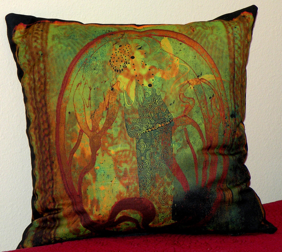 Decorative Pillow Cover - RENAISSANCE REFUGE Fiber Art - Hand Made - Fits 18x18 Insert  -  original design