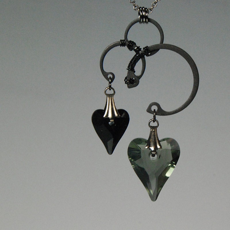 Neso: Bold black and gray industrial wire wrapped necklace