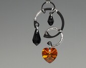 Mercury v5: Industrial wire wrapped pendant with beautiful topaz Swarovski crystals
