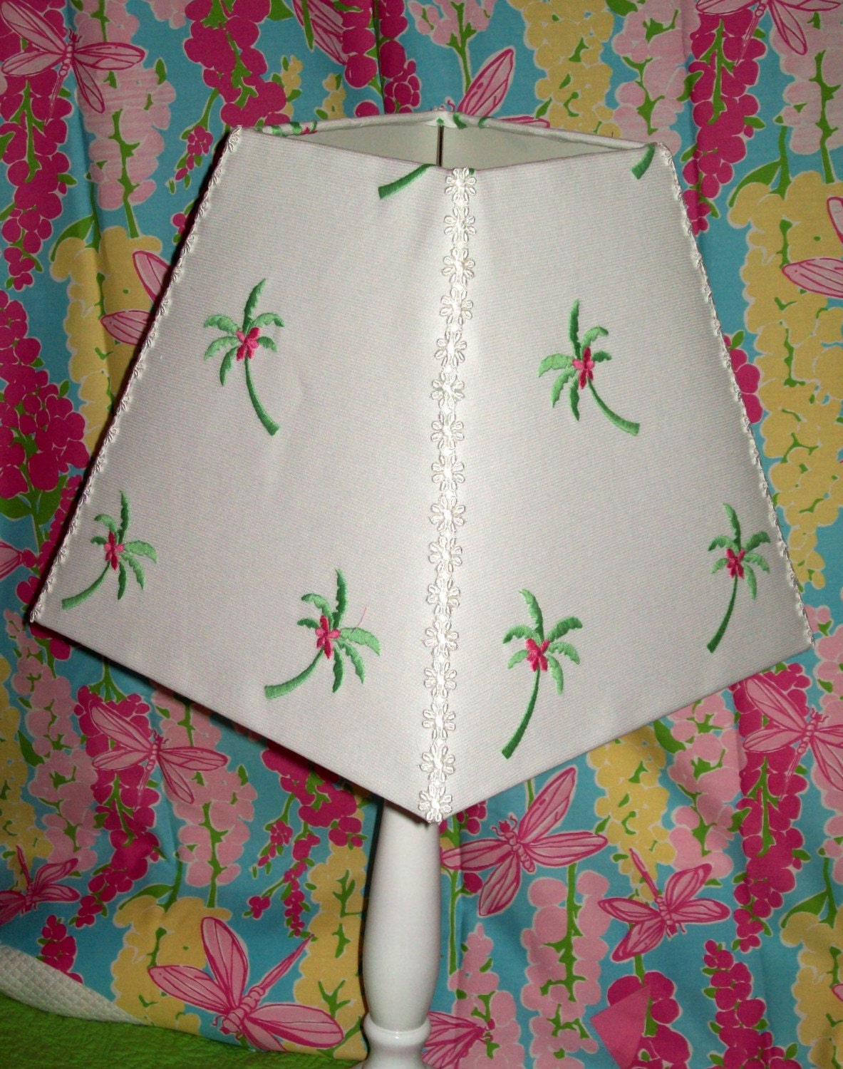 Custom Lamp Shades on Custom Lamp Shade Mw Rare Lilly Pulitzer Embroidered Palms Fabric