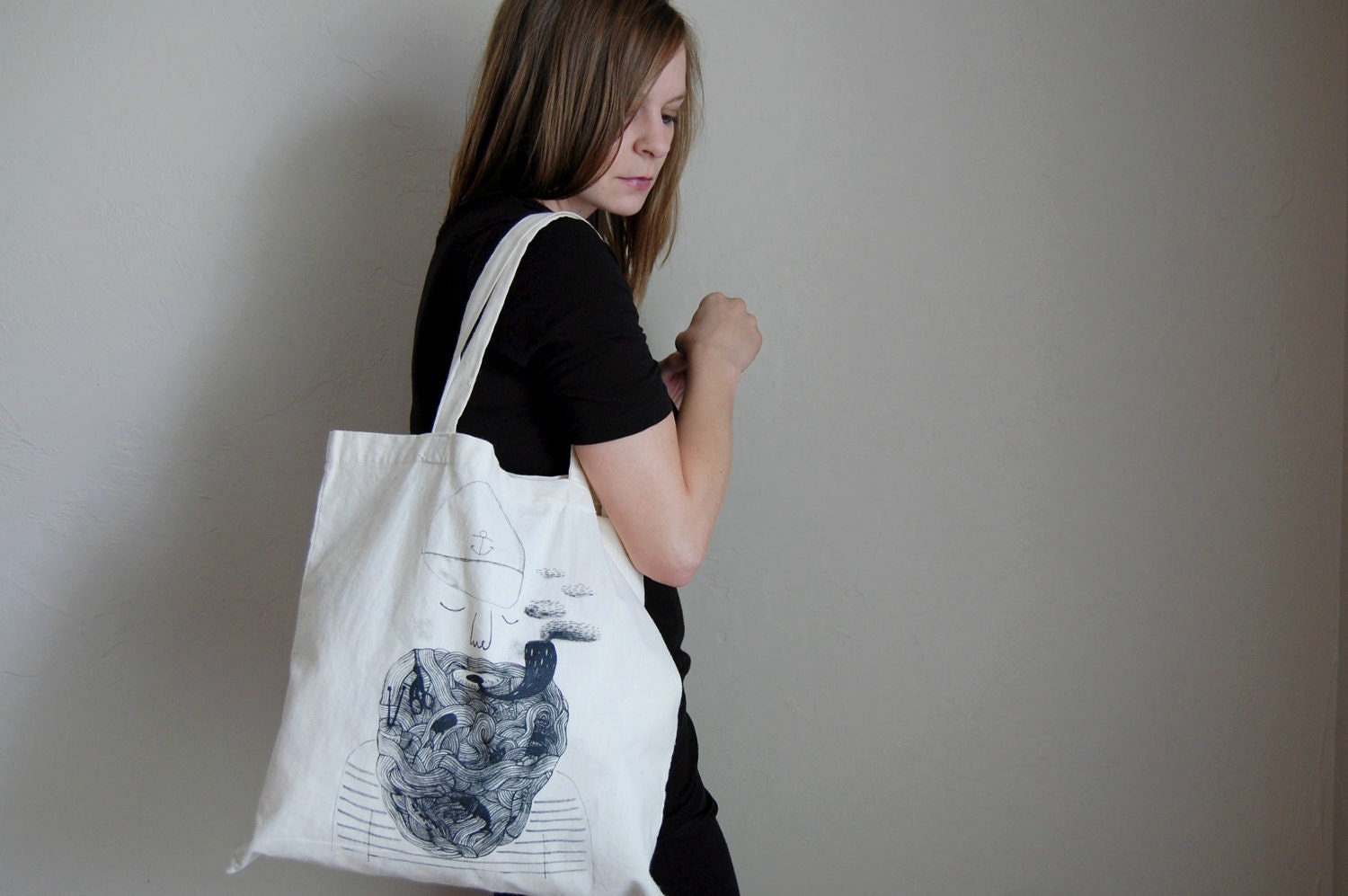 screenprinted canvas tote bag / bearded sailor